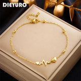 Heart ECG Anklets 316L Stainless Steel Women Girl Leg Chain Non-fading