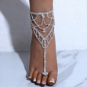 Stonefans Boho Rhinestone Heart Toe Ring Anklet Bracelet