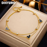316L Stainless Steel Heart Love Anklets For Women Multi-layer Leg Chain