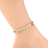 Boho Smile Letter Pearl Anklet Stainless Steel Chain Beach