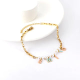 Boho Smile Letter Pearl Anklet Stainless Steel Chain Beach