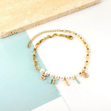 Boho Smile Letter Pearl Anklet Stainless Steel Chain Beach