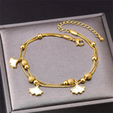 316L Stainless Steel 2-layer Frosted Beads Ginkgo Leaf Anklets