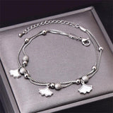 316L Stainless Steel 2-layer Frosted Beads Ginkgo Leaf Anklets
