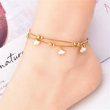 316L Stainless Steel 2-layer Frosted Beads Ginkgo Leaf Anklets