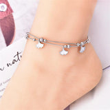 316L Stainless Steel 2-layer Frosted Beads Ginkgo Leaf Anklets