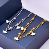 316L Stainless Steel 2-layer Frosted Beads Ginkgo Leaf Anklets