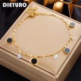 316L Stainless Steel Round Charm Anklets For Women Girl Zircon Leg Chain