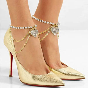 Boho Rhinestone Heart Anklet High Heel Ankle Leg Bra
