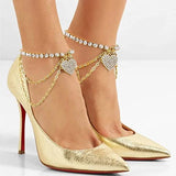 Boho Rhinestone Heart Anklet High Heel Ankle Leg Bra
