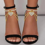 Boho Rhinestone Heart Anklet High Heel Ankle Leg Bra