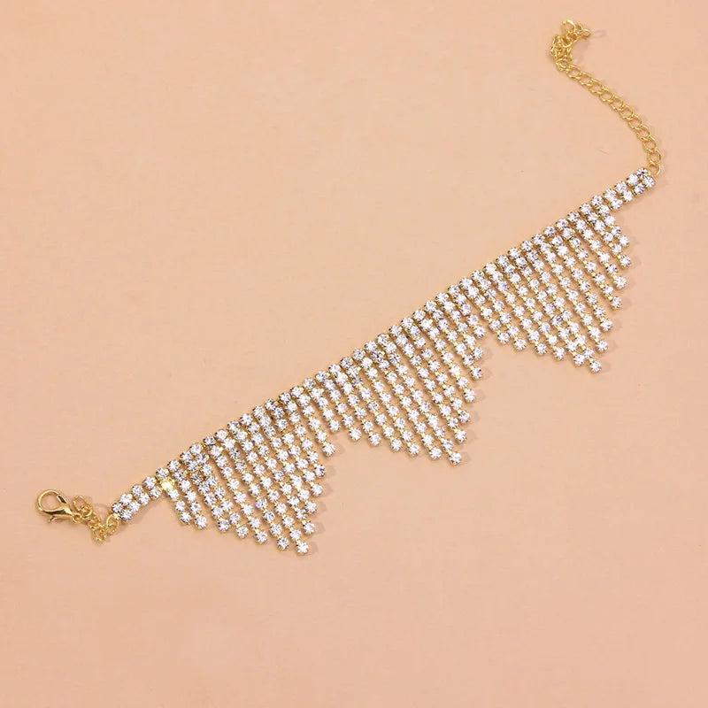 Boho Rhinestone Tassel Anklet Foot Jewelry Crystal High Heel Chain
