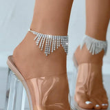 Boho Rhinestone Tassel Anklet Foot Jewelry Crystal High Heel Chain