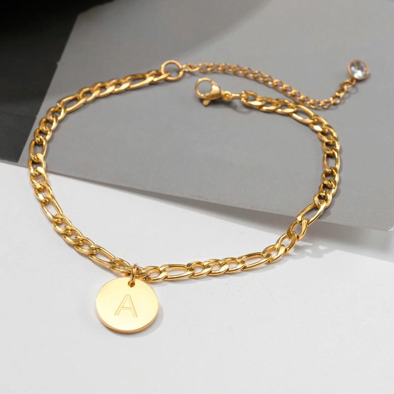 Initial Anklet for Women, Coin Letters Charm Chain, A-Z Alphabet