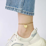 Initial Anklet for Women, Coin Letters Charm Chain, A-Z Alphabet