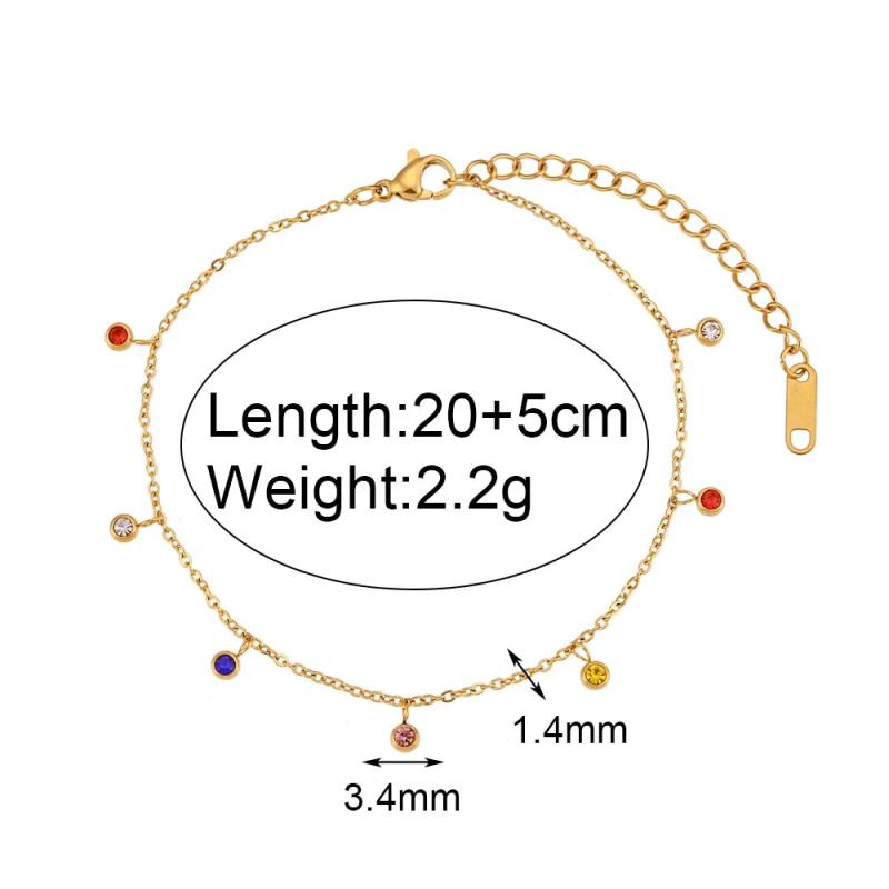 Colorful Crystal Charm Anklet Stainless Steel Chain