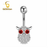 Red Zircon Eye OWL Belly Button Ring 1.6mm Titanium Navel Piercing Barbell