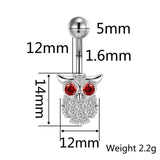Red Zircon Eye OWL Belly Button Ring 1.6mm Titanium Navel Piercing Barbell