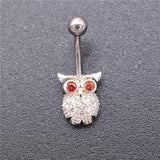 Red Zircon Eye OWL Belly Button Ring 1.6mm Titanium Navel Piercing Barbell