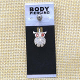Red Zircon Eye OWL Belly Button Ring 1.6mm Titanium Navel Piercing Barbell