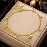 316L Stainless Steel Round Beads Charm Anklets For Women Girl Leg Chain