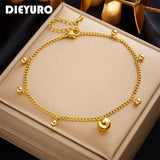 316L Stainless Steel Round Beads Charm Anklets For Women Girl Leg Chain