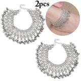 2Pcs Bell Decor Anklet Tassel Ankle Bracelet Barefoot Jewelry