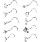 10PCS Heart Moon Nose Stud Women Stainless Steel Nose Piercing Ring