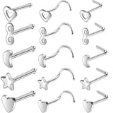 10PCS Heart Moon Nose Stud Women Stainless Steel Nose Piercing Ring