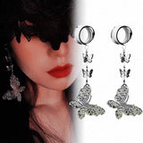 2PC Butterfly Dangle Ear Tunnels Plugs Earrings Gauges Expander Stretcher