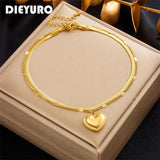 316L Stainless Steel Heart Charm Anklets For Women 2-Layer Leg Chain