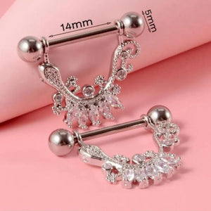 Miqiao Zircon Flower Nipple Rings Stainless Steel Jewelry