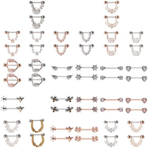 Miqiao Zircon Flower Nipple Rings Stainless Steel Jewelry