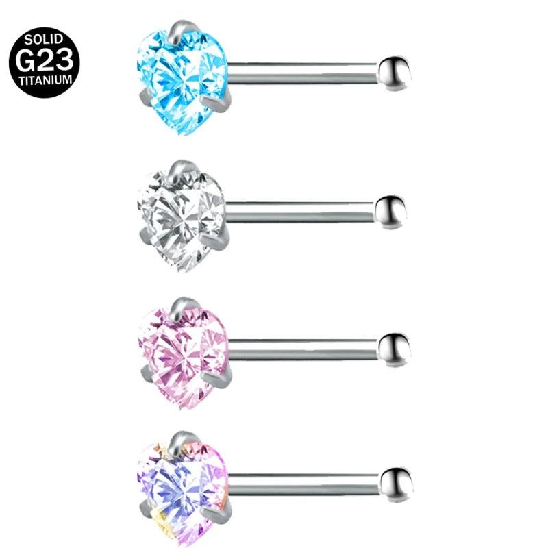 ZS 4PCS Titanium Nose Stud 2/3MM Crystal Nose Ring Septum Piercing