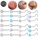 ZS 4PCS Titanium Nose Stud 2/3MM Crystal Nose Ring Septum Piercing