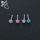ZS 4PCS Titanium Nose Stud 2/3MM Crystal Nose Ring Septum Piercing