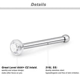 50-Pack 22G Nose Studs 316L Steel Clear CZ Nostril Pin Studs Piercing Jewelry