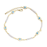 Evil Eye Anklet with Pearl Flower Star Charm