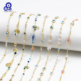 Evil Eye Anklet with Pearl Flower Star Charm