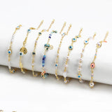 Evil Eye Anklet with Pearl Flower Star Charm