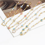Evil Eye Anklet with Pearl Flower Star Charm