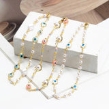 Evil Eye Anklet with Pearl Flower Star Charm