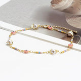 Evil Eye Anklet with Pearl Flower Star Charm