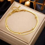 316L Stainless Steel Double-Layer Anklets For Women Girl Leg Chain Waterproof