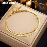 316L Stainless Steel Double-Layer Anklets For Women Girl Leg Chain Waterproof