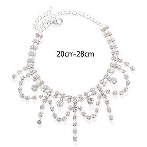 Stonefans Bohemian Rhinestone Tassel Anklet Bracelet Women Foot Chain