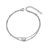 Bohemia Double Heart Charm Anklet Stainless Steel Chain Foot Jewelry