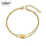 Bohemia Double Heart Charm Anklet Stainless Steel Chain Foot Jewelry