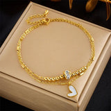 316L Stainless Steel Heart Anklets For Women, Non-fading Jewelry
