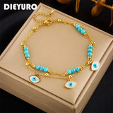 316L Stainless Steel Eye Star Green Stone Anklets For Women